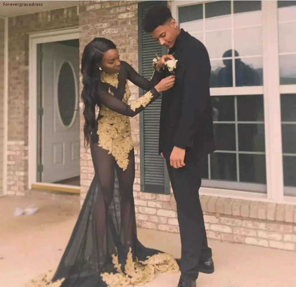 2019 Africano Preto Meninas Vestido do Baile de finalistas Da Sereia Mangas Compridas Lace Pageant Férias Graduação Desgaste da Noite Partido Vestido Custom Made