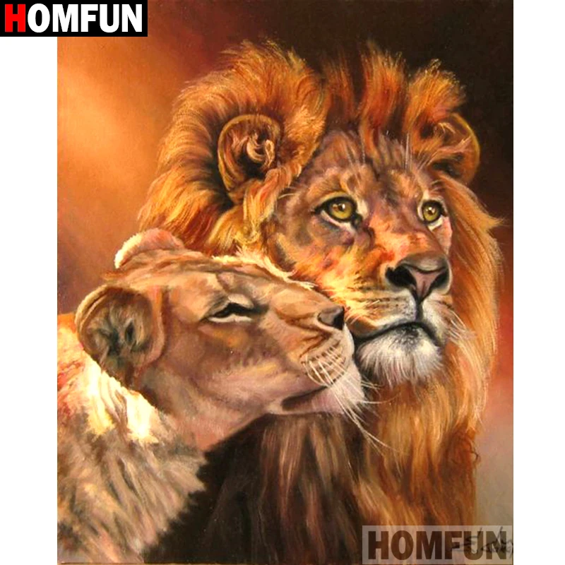 

HOMFUN Full Square/Round Drill 5D DIY Diamond Painting "Animal lion" Embroidery Cross Stitch 3D Home Decor A10550