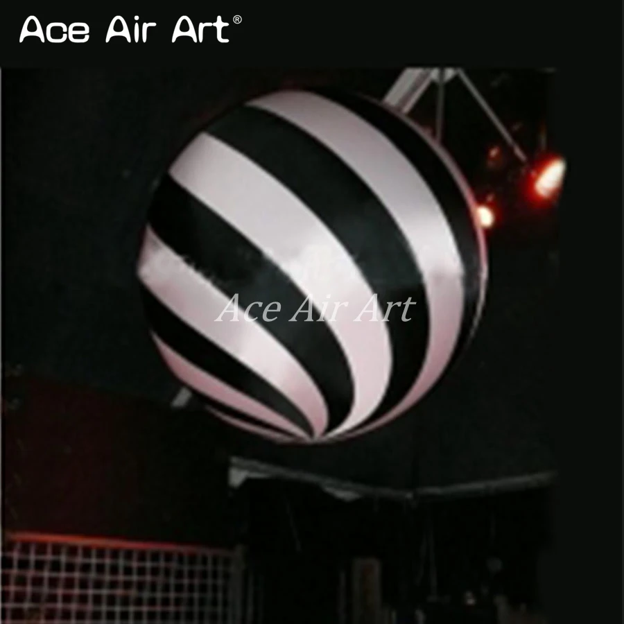 Beautiful White and Black Twill Hanging Inflatable LED Light Sphere Balloon for TV Show Bar DJ Event