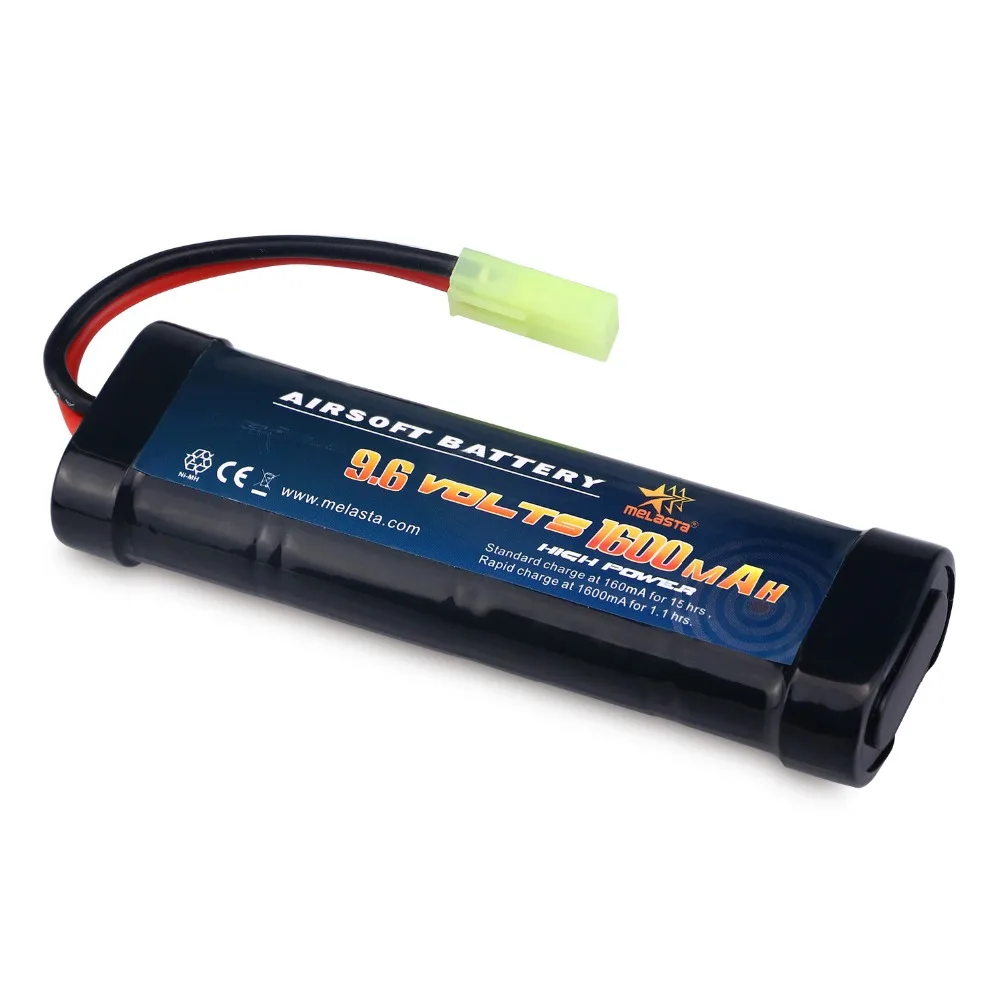 9.6V Airsoft Battery 1600mAh NiMH Flat Battery Pack w/Mini Tamiya Connector for Airsoft Guns MP5, Scar, M249, M240B, M60, G36,