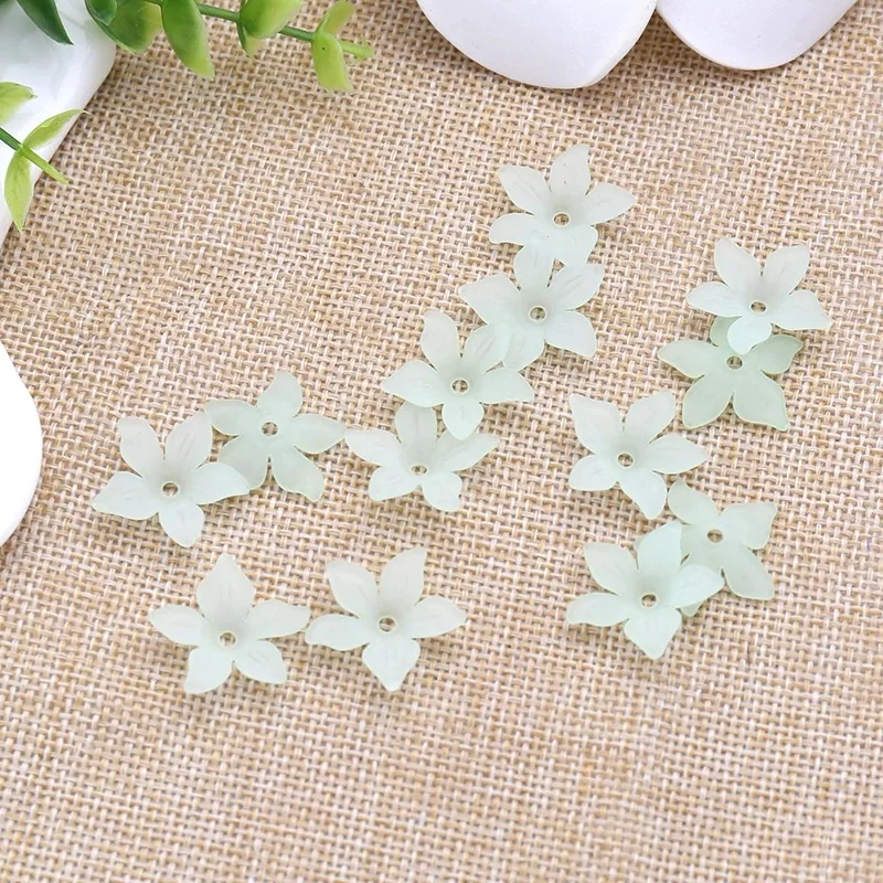 20pcs Plastic Acrylic 22mm five petaled dull polish Frosted flower Beads Fit Handmade DIY Earring Hair Accessories