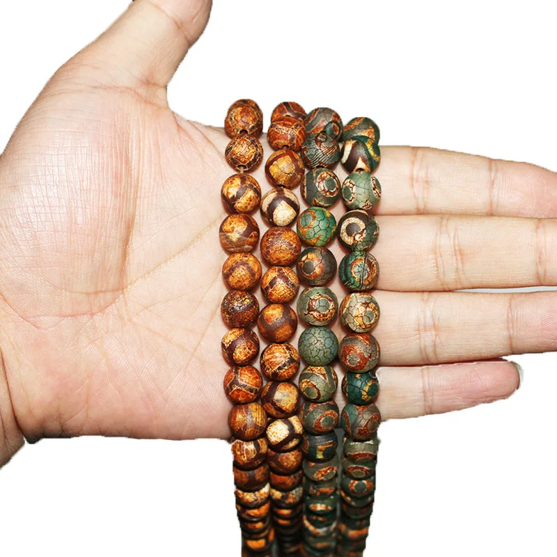 CAMDOE DANLEN Natural Stone Brown Frost Tibetan Dzi Buddha Beads 8 10 12MM Tortoise Shell Loose beads Fit Diy for jewelry Making