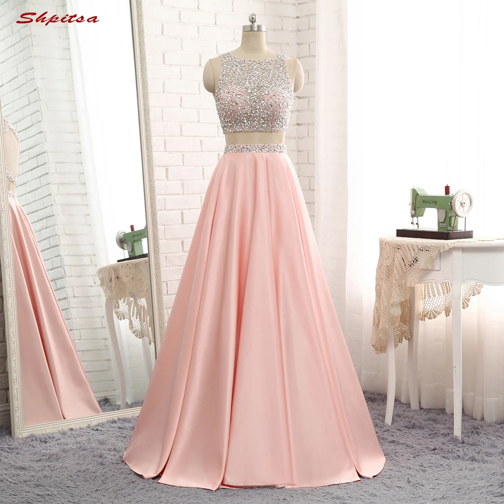 졸업 2 피스 댄스 파티 드레스, 페르시 새틴 롱 이브닝 드레스 가운, vestido de formatura