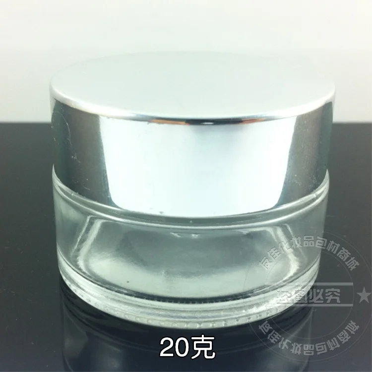 

20g clear glass cream jar with shiny silver aluminum lid, 20 grams cosmetic jar,packing for sample/eye cream,20g glass bottle