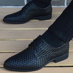 leather woven shoes oxford shoes for mens pointed toe dress shoes men loafers italian formal wedding shoes zapatos hombre casual