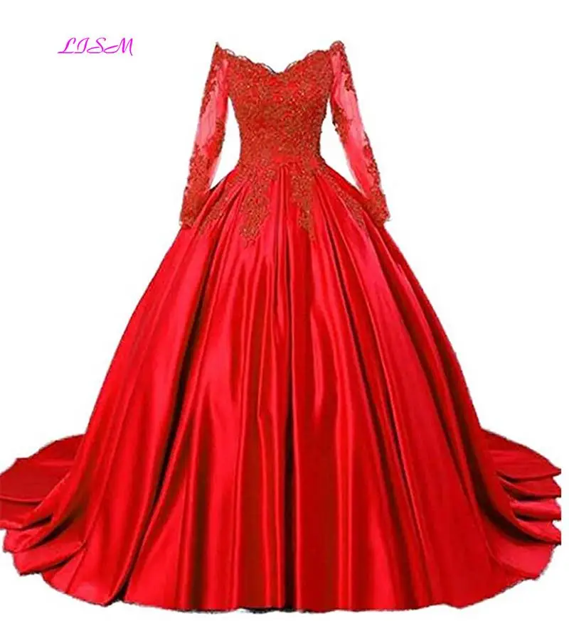 Abito da ballo di lusso abito Quinceanera borgogna con spalle scoperte Appliques abito da spettacolo maniche lunghe Puffy Plus Size abiti da ballo formali