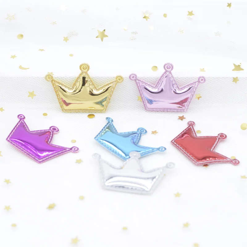 20Pcs/lot 42*28mm Shiny PU Crown Shape Padded Felt Appliques for Decor DIY Headband Giftbox Cake Topper Hair Accessories