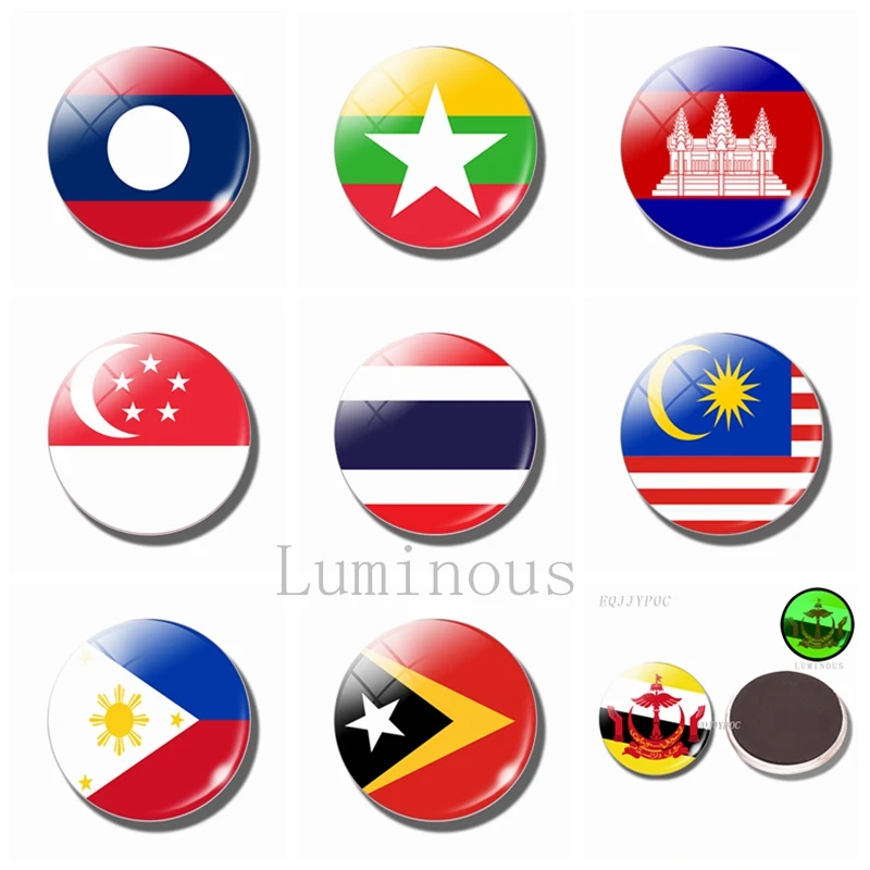 

Southeast Asia Flag Fridge Magnets Brunei Malaysia Philippines Singapore Thailand 30 MM Glass Refrigerator Magnetic Stickers