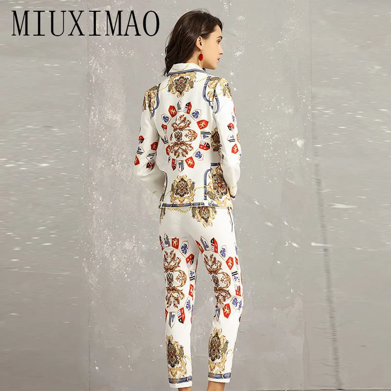 MIUXIMAO 2024 High Quality Fashion Vintage 2 piece set women  Print And Pattern Tops + Full Length Pants jumpsuit  Women