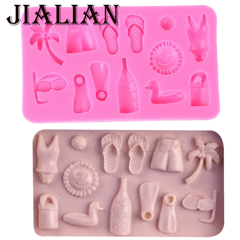 Coconut trees slippers bikini chocolate Party cake decorating tools DIY baking cooking fondant silicone mold T0427