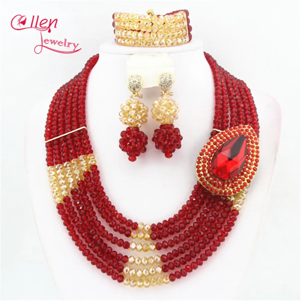 Nigeria Wedding bridal Jewelry Set African Crystal Beads Necklace Set African style Statement necklace set Free Shipping  W6190