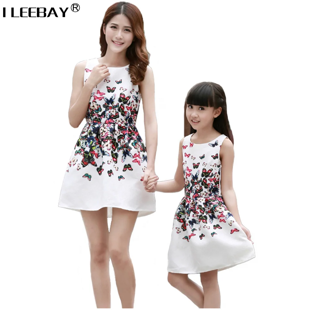 Mother Daughter Dresses Matching Teenage Girl Dress Retro Print Mommy and Me Clothes Sleeveless Dresses Family Matching Outfits