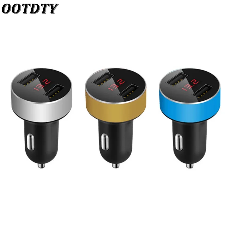 OOTDTY Universal USB Car Charger Dual USB Port Adapter Charger LED Display Voltmeter Current for Tablet Mobile Phone