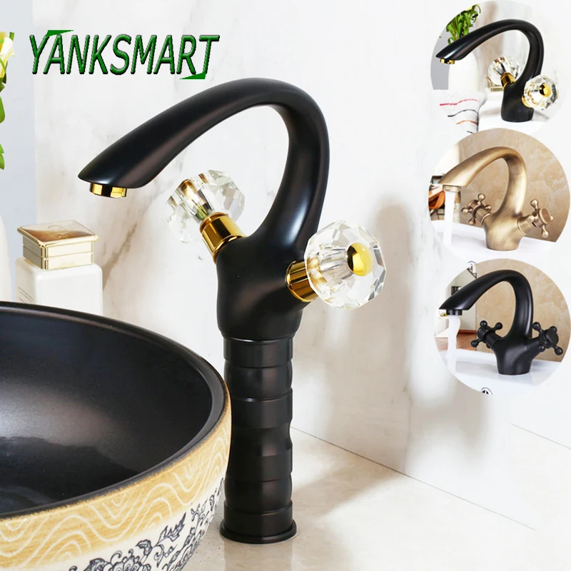 

YANKSMART Black Swan Design Bathroom Basin Sink Mixer Faucets Brass Antique Brass Polished Black 2 Handles Basin Mixer Tap