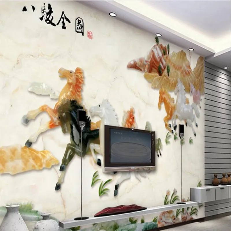 

wellyu Custom large - scale murals high - grade jade carving eight Chun Figure living room TV sofa background wall wallpaper