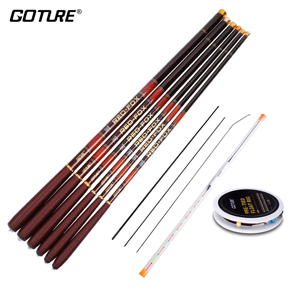 Goture Rod Combo Telescopic Fishing Rod 3.0M-7.2M Carbon Fiber 2/8-3/7 Power Hand Pole+Fishing Float Rig&Spare Top-three Tips