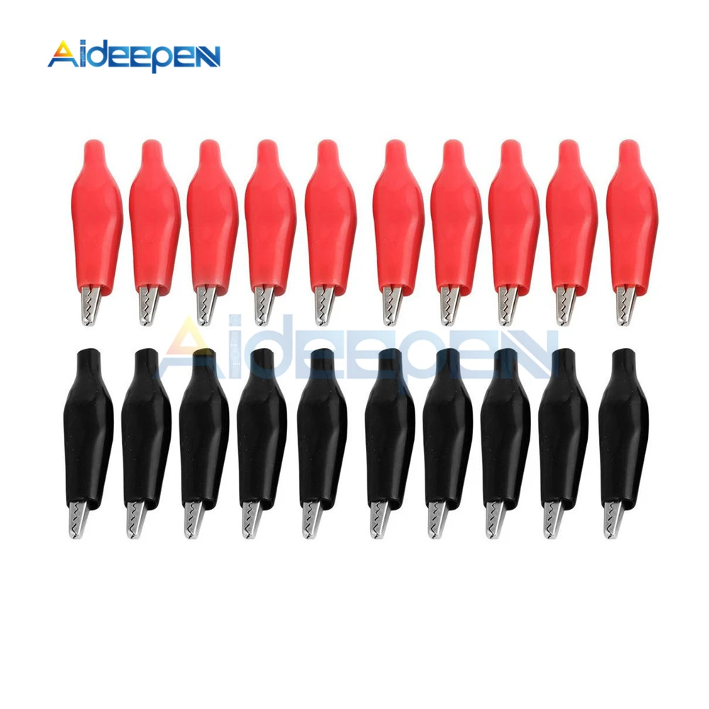 20pcs/lot Metal Alligator Clip P2001 Crocodile Electrical Clamp for Testing Probe Meter Black and Red with Plastic Boot