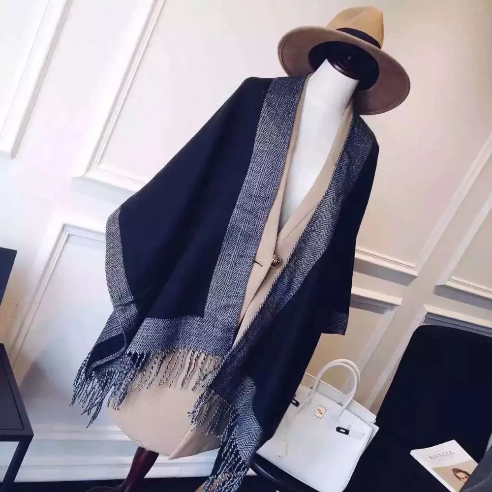 

POBING New Brand Women Cashmere Feel Scarf Poncho Duplex Winter Capes Shawls and Scarves Double Side Blanket Pashmina Wraps