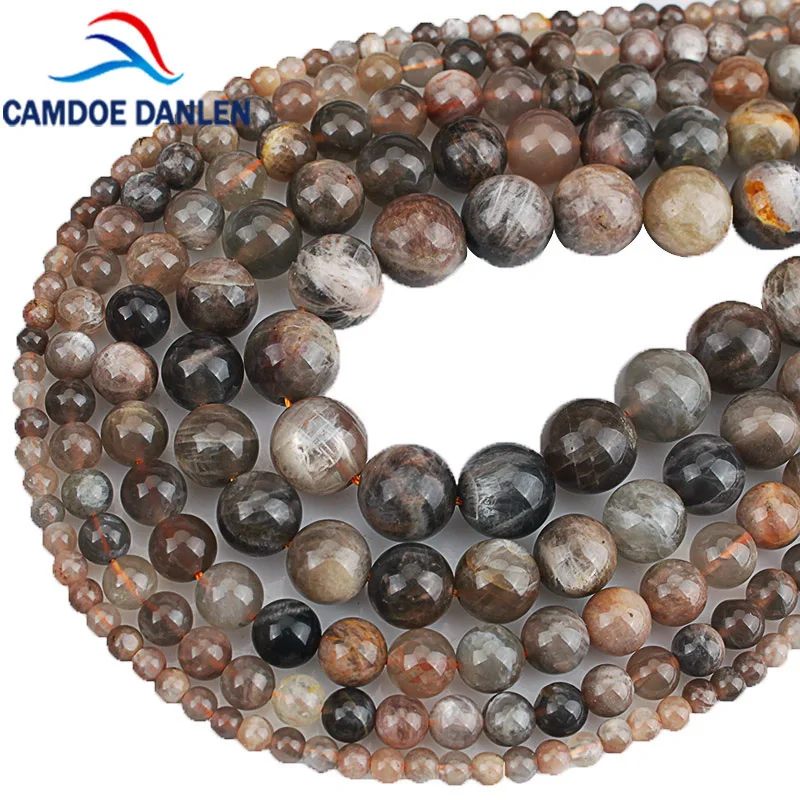 

Natural Stone Beads Black Moonstone Gem Round Loose Beads 4 6 8 10 12mm Beads For Jewelry Making Fit DIY Bracelet Necklace