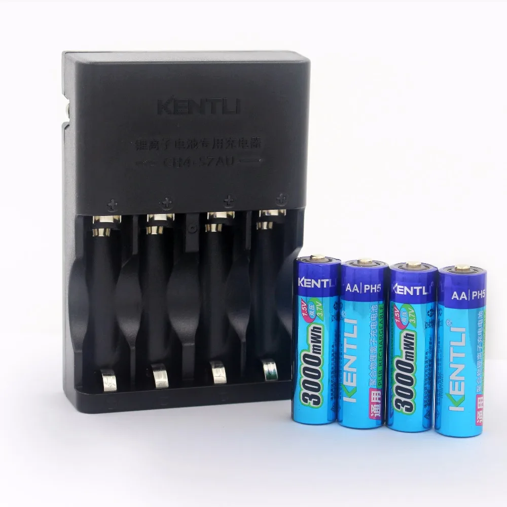 4pcs 1.5v 3000mWh mAh rechargeable Lithium AA battery + 1pcs 4-slots AA/AAA Charger