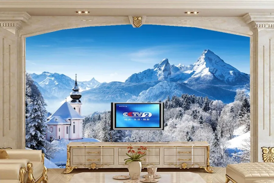 

Custom 3d mural,Alpine forest snow mountain forest natural wallpaper,restaurant living room sofa TV wall bedroom papel de parede