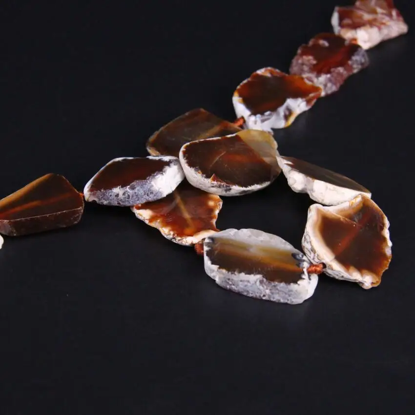 Approx12PCS/strand Natural Brown White Raw Agates Drusy Slab Nugget Loose Beads,Onxy Gems Stone Slice Pendants Jewelry Making