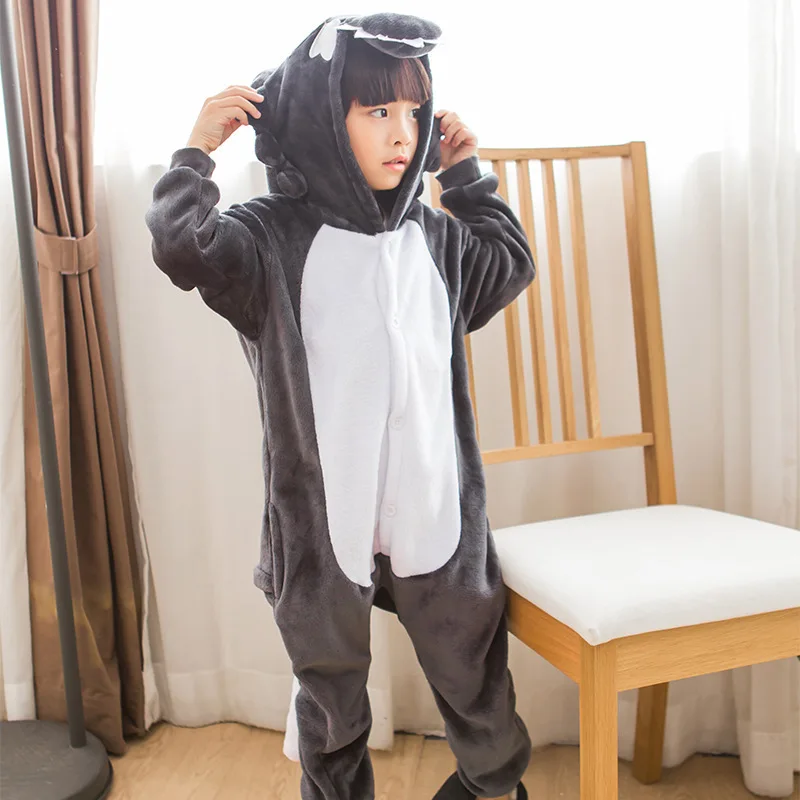 어린이 Kigurumi 동물 늑대 Onesies 코스프레 의상 점프 슈트, 소년 소녀 잠옷, 겨울 잠옷, 할로윈 장난 꾸러기 파티 드레스