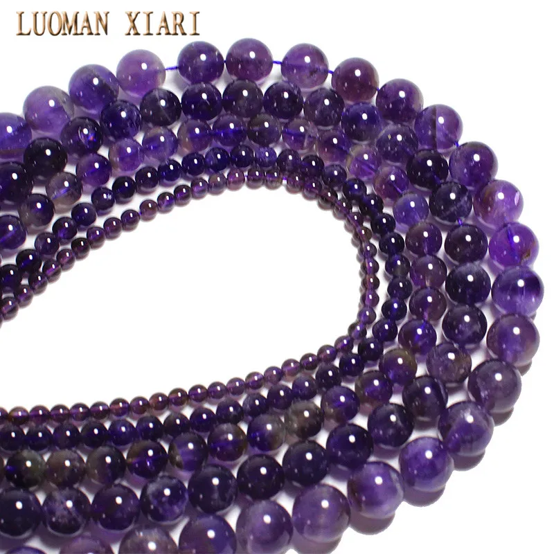 AAA+ 100% Natural Stone Beads Amethysts Crystal For Jewelry Making Beadwork  DIY Bracelet Necklace 4/ 6/8/10/12mm Strand 15\'\'