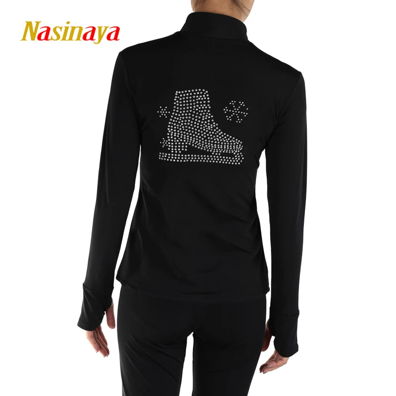 Figure Skating Training Jacket Zipper Top Women's Artistic Gymnastics Dance Skateboard Pattern Shining Rhinestone