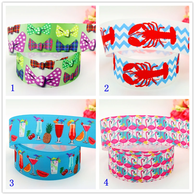 1.5''  Bows Lobster Flamingo Summer Juice Printed Grosgrain Ribbon Hairbow Headwear Party Decoration Diy 38mm S582