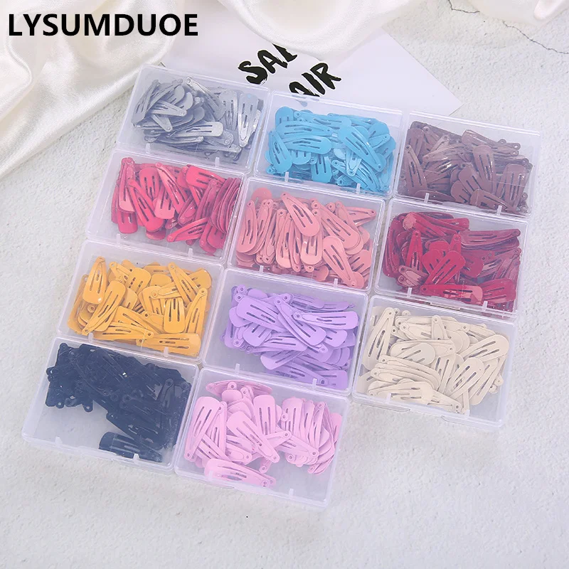 Korean Fashion 50Pcs/Set Solid Candy Color Hair Clip Dripping Hairpin 3cm Barrette Headdress Box Hairclip Girls Hair Accessories