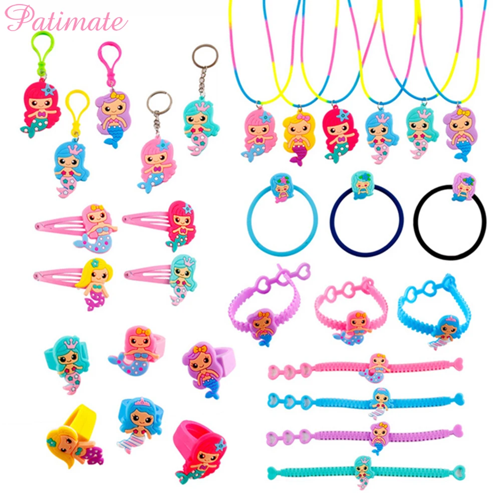 

PATIMATE 6pcs/Lot Mermaid Party Decoration Mermaid Keychain Necklace Ring Party Favor For Kids Birthday Party Decor Baby Shower