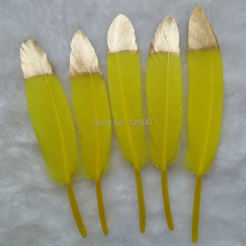 

50Pcs/Lot!Hand Painted Gold Tipped Goose Feathers,Yellow and Gold Dream Catcher Decorative Feathers,Party Supp