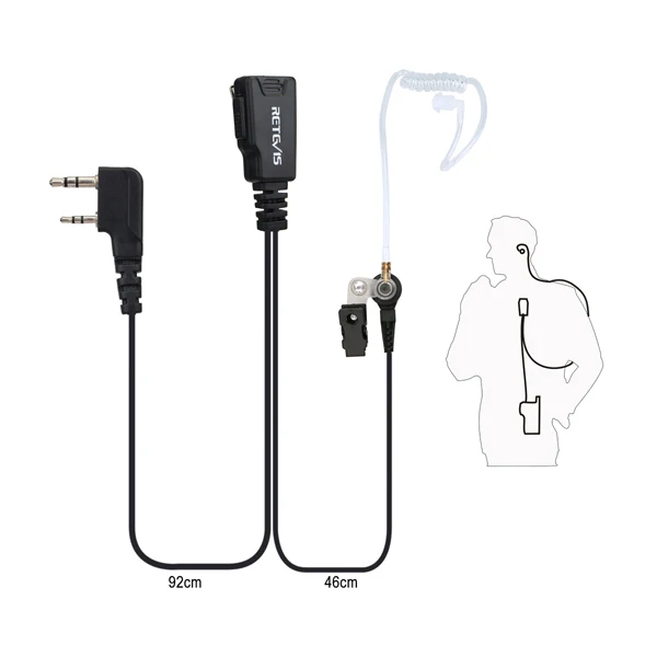 Retevis EAK003 Walkie Talkie Ohrhörer 2Pin Akustische Rohr Kopfhörer PTT Mic für Baofeng UV-5R BF888S Retevis RT622 TYT – Detail 7