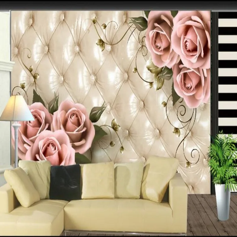 

wellyu Custom large fresco living room 3D imitation soft package roses TV backdrop wallpaper papel de parede para quarto