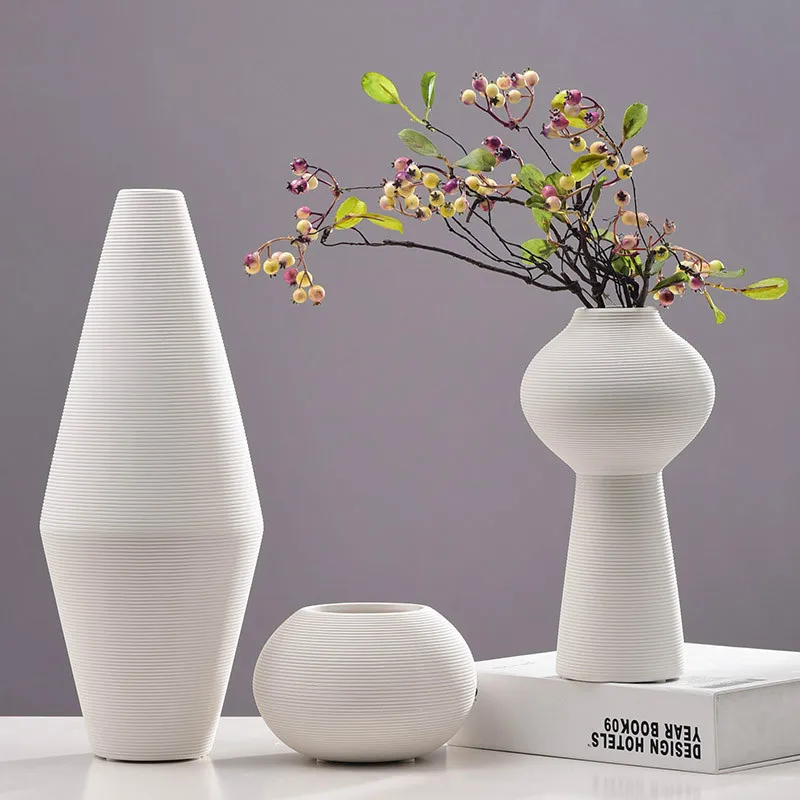 Nordic Classic White Art Ceramic Flower Vase Dining Room Creative Decoration Porcelain Vases
