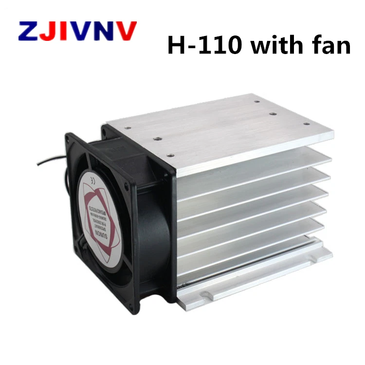 H-110  110*100*80 mm 60A three phase solid state relay SSR aluminum heat sink radiator with 220VAC fan and protective cover