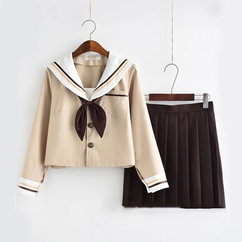 Women High School Uniform Japan JK Sets Girls Preppy Style Sailor Suits Short Top Pleated A-Line Skirt 5XL