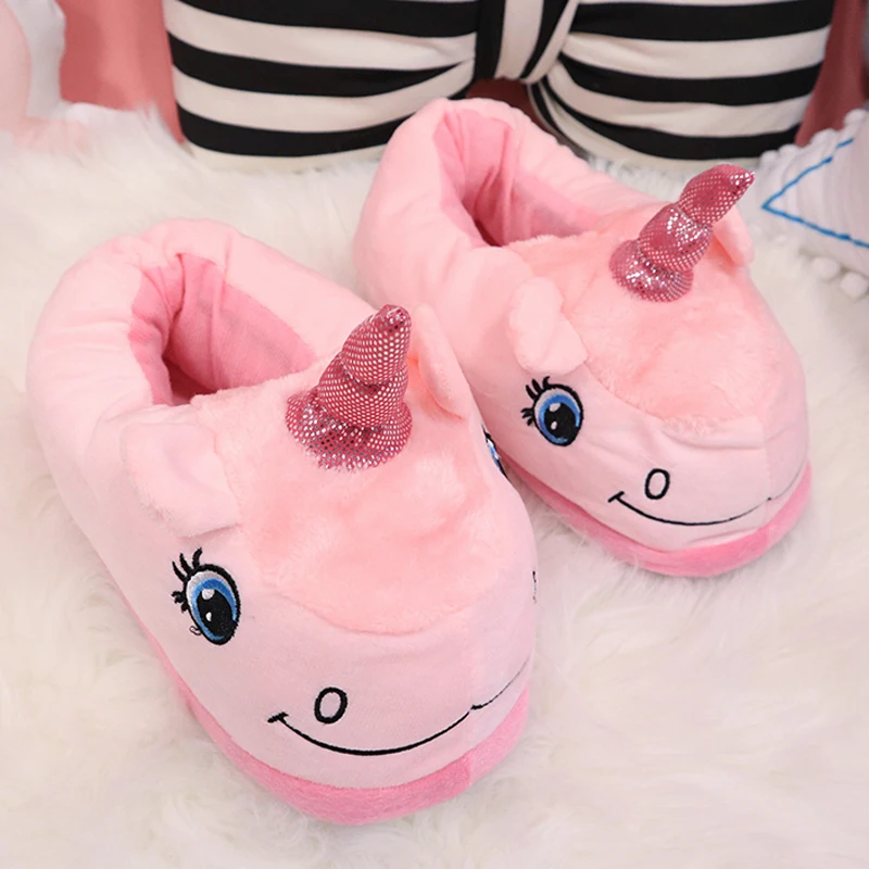 Warm Cotton Winter Women Home Slippers Soft Cartoon Unicorn Indoor Non-slip House Slippers Girls Cute Shoes Footwear