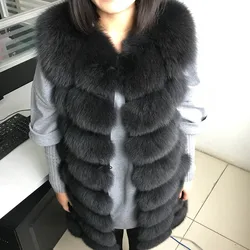 2024 Maomaokong New Long Natural Fox Fur Vest Fashion Sleeveless Fur Jacket Coat Warm Female Slim Park Jacket