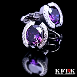 2020 KFLK Luxury Designer shirt cufflinks for mens Brand cuff buttons Purple Crystal cuff links High Quality abotoaduras Jewelry