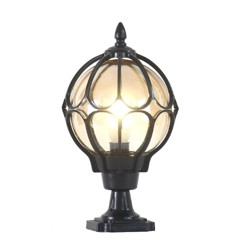 European Outdoor Garden Post Lighting E27 Glass Ball Landscape Lights Retro Waterproof Garden Decorative Lighting Lamp