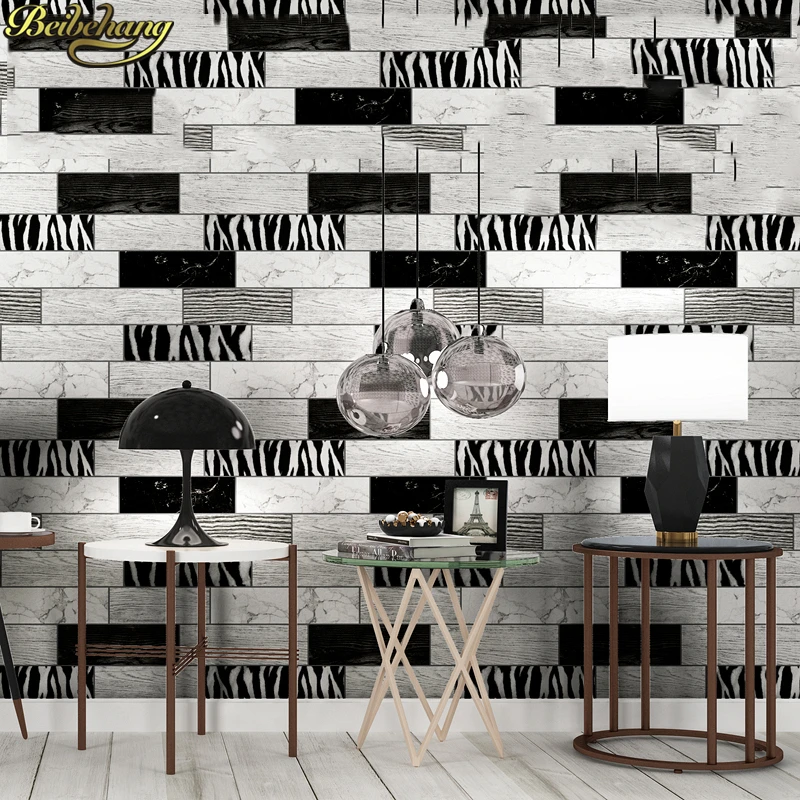 beibehang Modern minimalist Nordic wood plank stone plaid wallpaper 3D KTV wall paper restaurant bedroom living room background