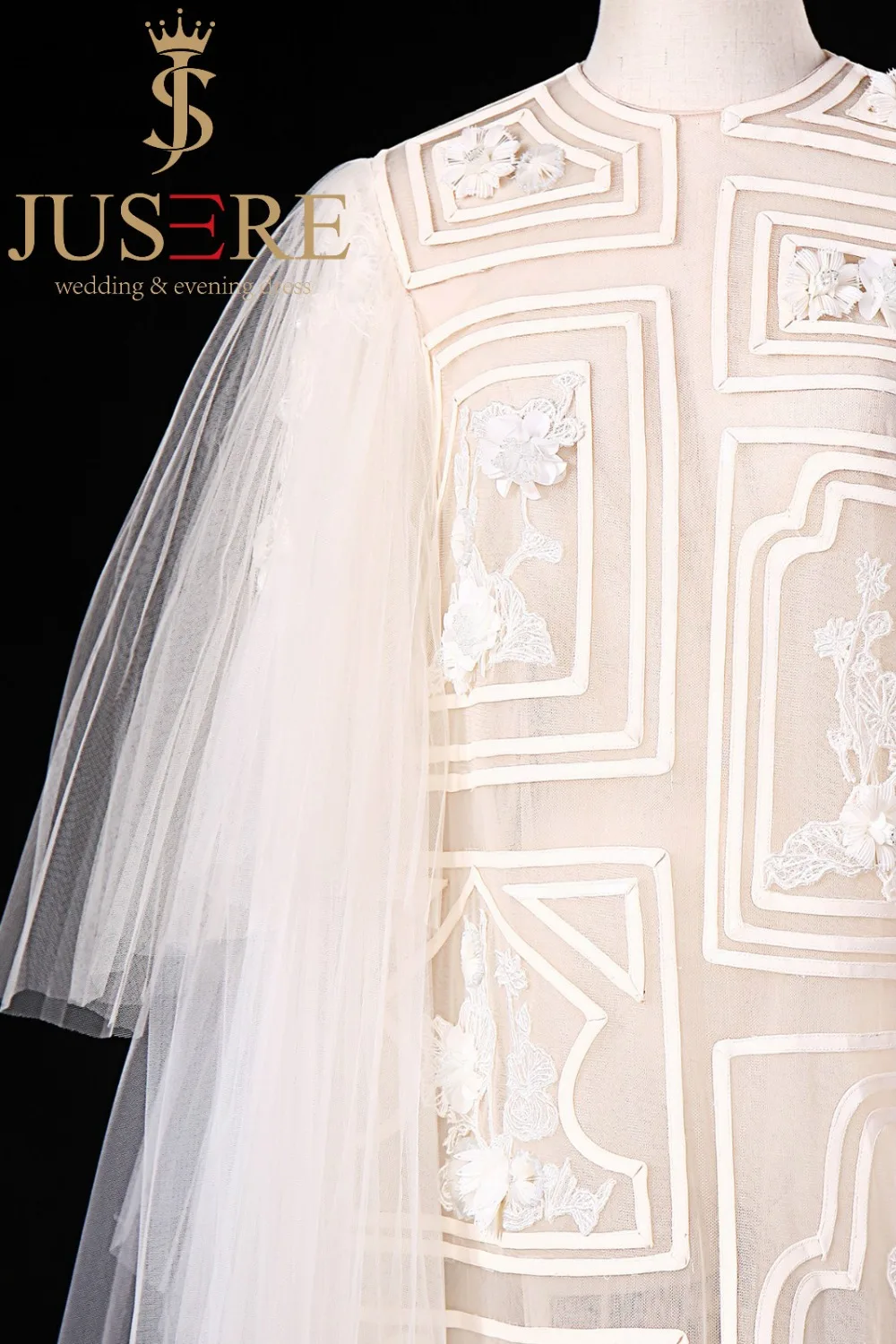 JUSERE FASHION SHOW Lace Ivory Wedding Dress Embroidery Long Sleeve Illusion Bridal Gowns Vestido de noiva