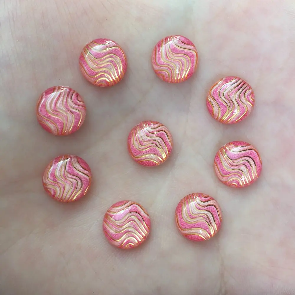 80pcs Resin 10mm Round Colourful Wave Pattern Flatback Rhinestone Ornaments DIY Wedding Appliques Craft W57