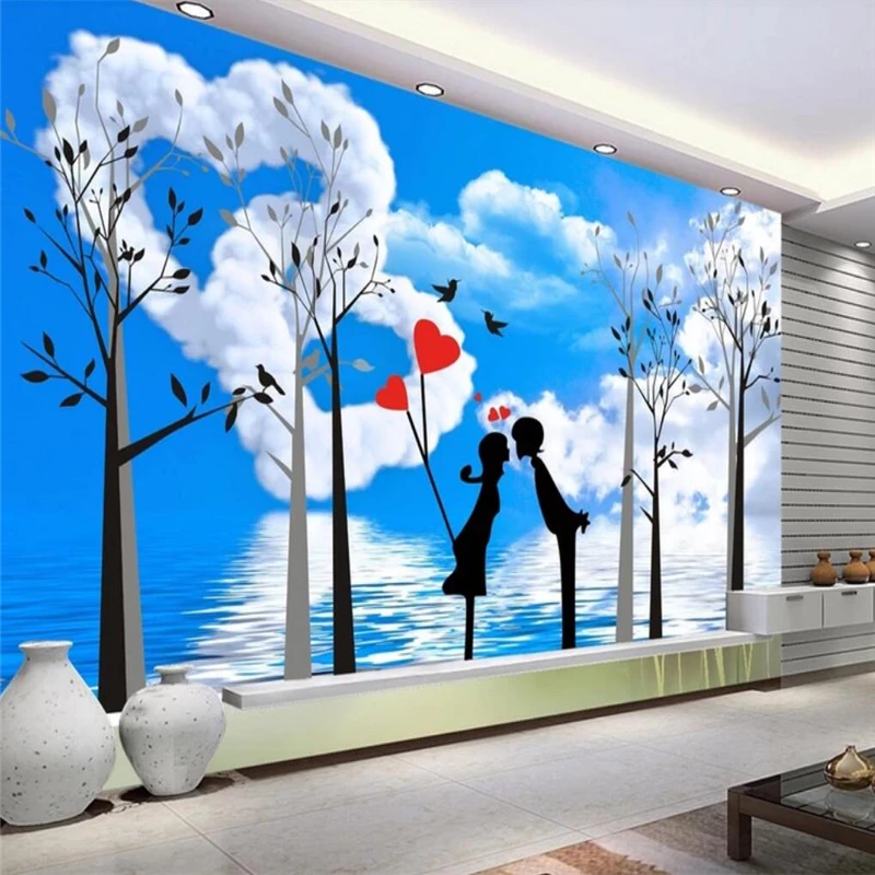 Decorative wallpaper Romantic couples love creativity 3D TV background wall painting