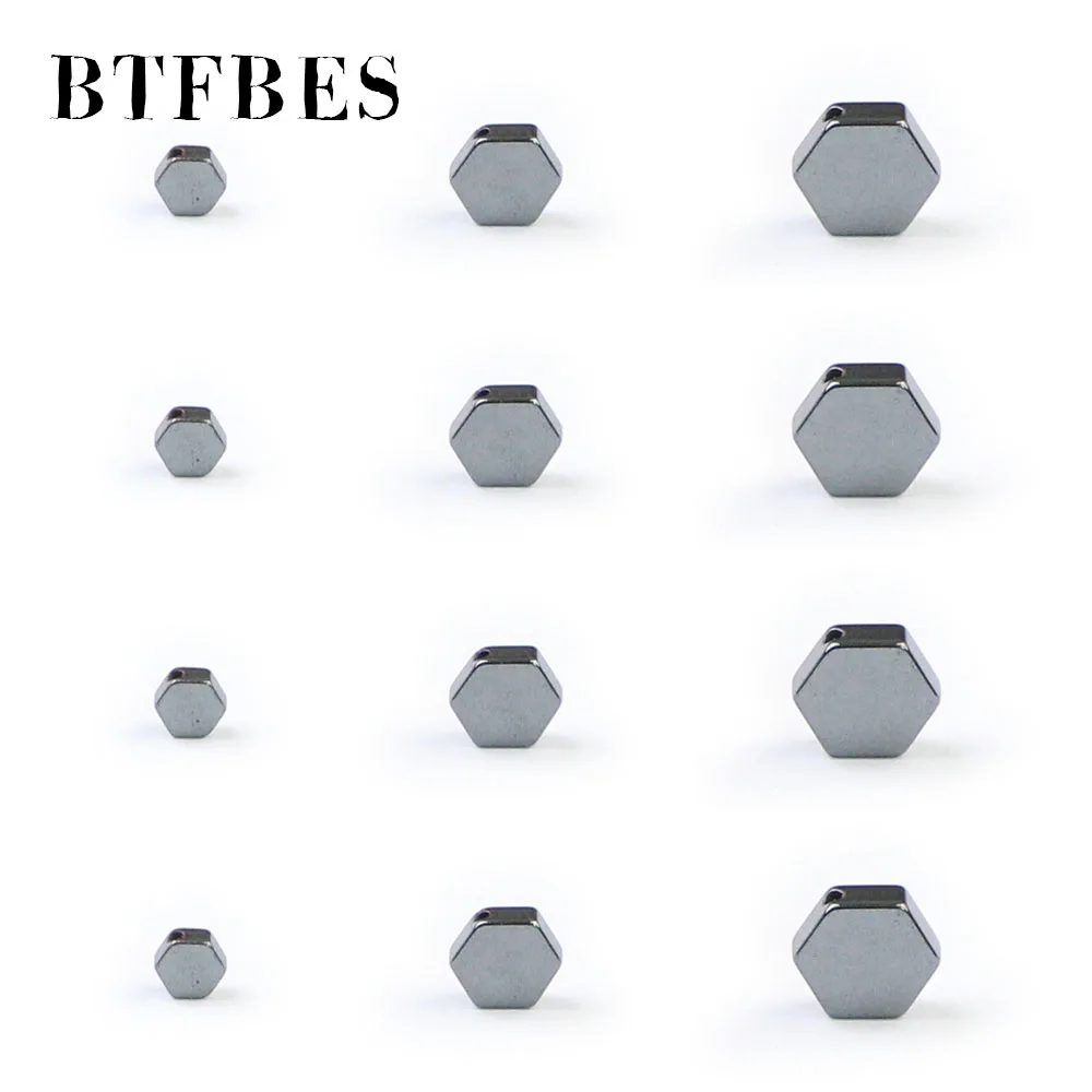 BTFBES Hexagon Natural Black Hematite Stone Bead Round Loose Beads Stone Selectable 4/6/8MM bead For Bracelet Jewelry Making DIY