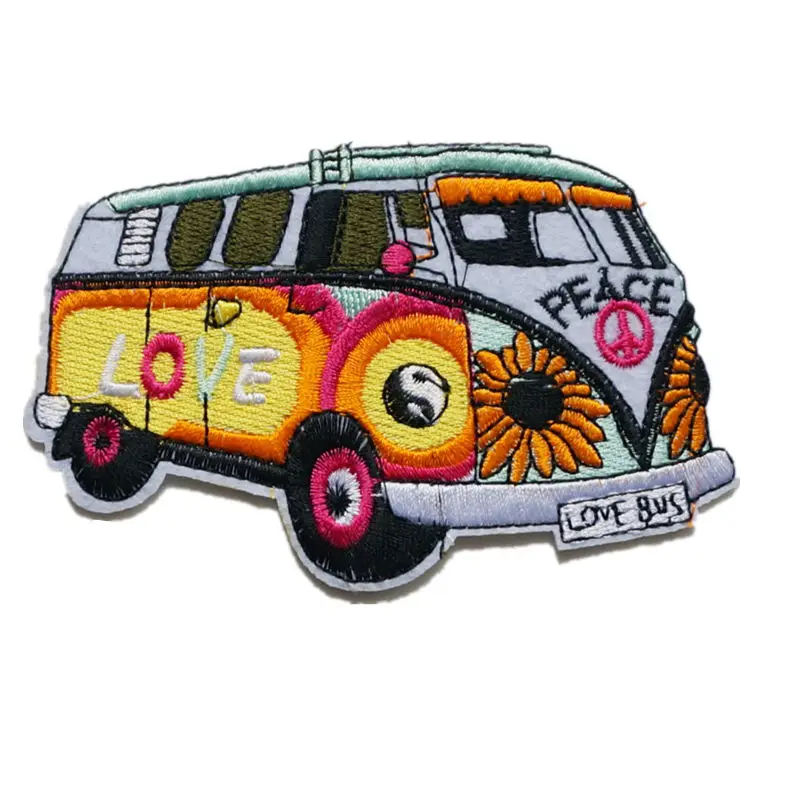 10CM Embroidery Patch Sew Iron On Patches Peace Love Bus Embroidered Badges For Bag Jeans Hat T Shirt DIY Appliques Craft Decor