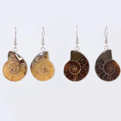 Natural Snail Ammonite Spiral Whorl Conch Shell Nature Color Animal Shape Pendant Dangle Hook Earring Women Fashion Jewelry