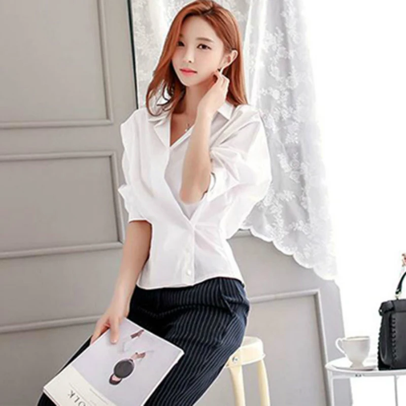 S-XXL Plus Size Women White Blouses 2019 Fashion Long Sleeve Turn Down Collar Office Shirt Chiffon Work Blouse Shirt Casual Tops